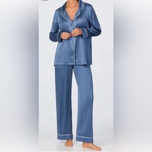 BedHead Pajama Set Medium Elemental Blue Silk Neiman Marcus Long Sleeve PJs